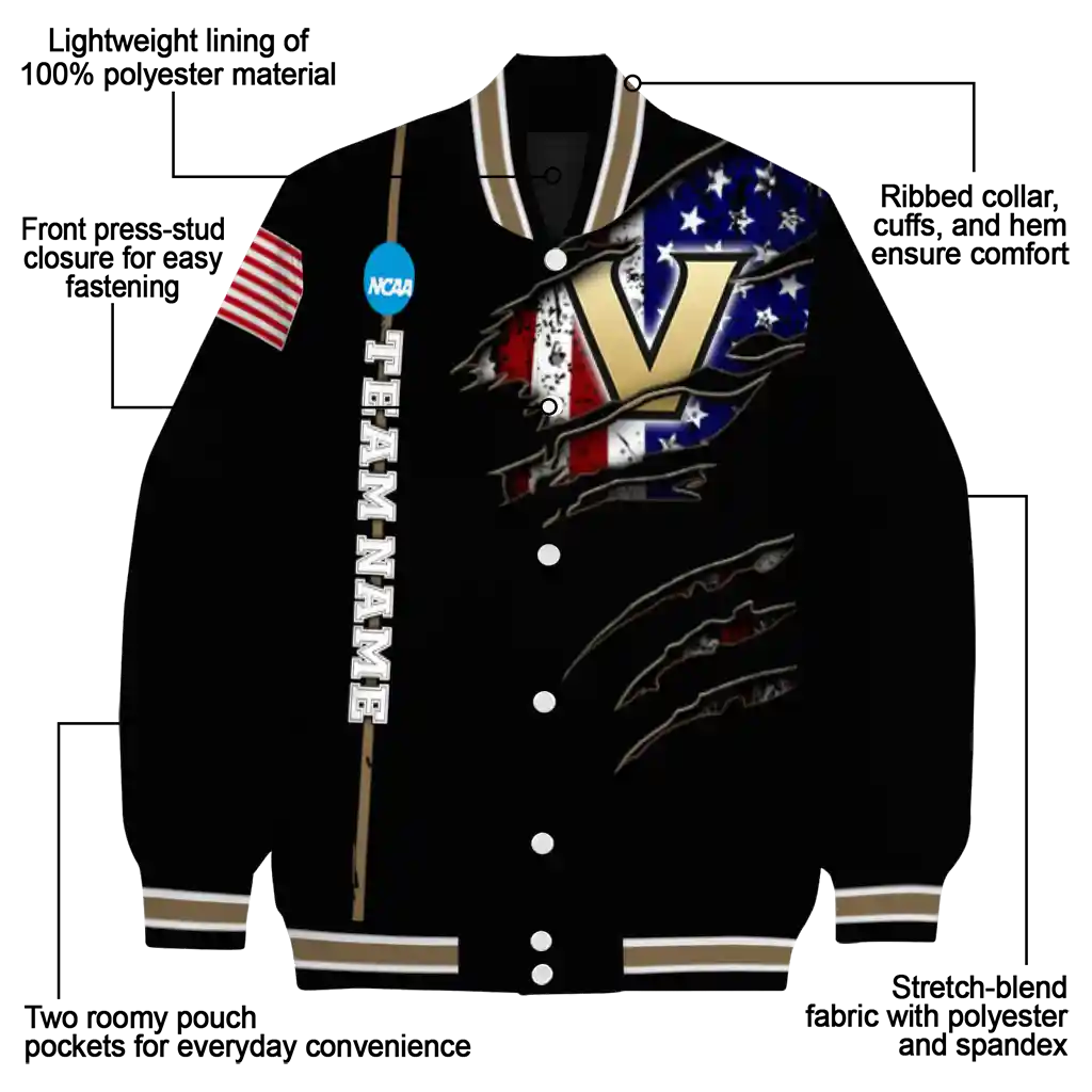 custom vanderbilt commodores usa flag claws black varsity jacket new arrival custom vanderbilt commodores usa flag claws black varsity jacket new arrival