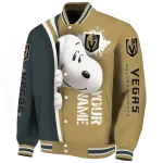 custom vegas golden knights snoopy head tan varsity jacket best selling