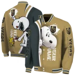 custom vegas golden knights snoopy head tan varsity jacket best selling