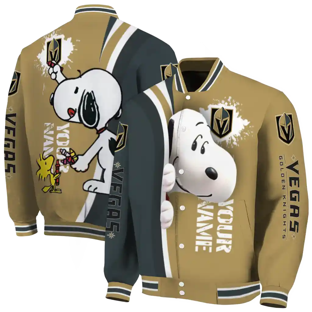 custom vegas golden knights snoopy head tan varsity jacket fashion forward custom vegas golden knights snoopy head tan varsity jacket fashion forward