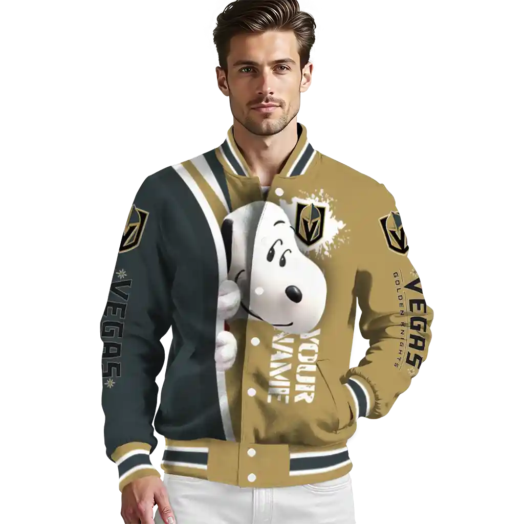 custom vegas golden knights snoopy head tan varsity jacket high quality custom vegas golden knights snoopy head tan varsity jacket high quality