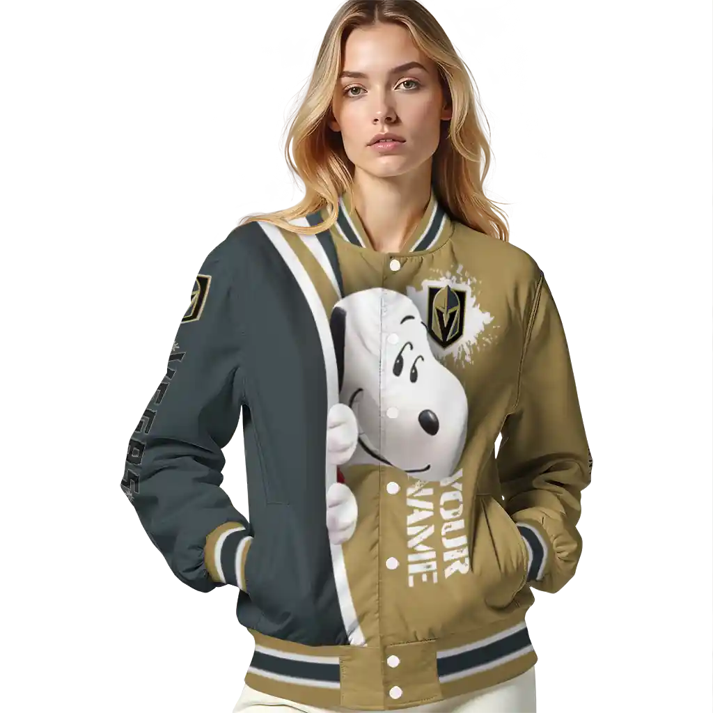 custom vegas golden knights snoopy head tan varsity jacket latest model custom vegas golden knights snoopy head tan varsity jacket latest model