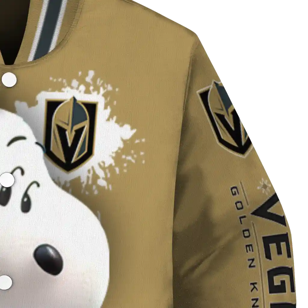 custom vegas golden knights snoopy head tan varsity jacket premium grade custom vegas golden knights snoopy head tan varsity jacket premium grade