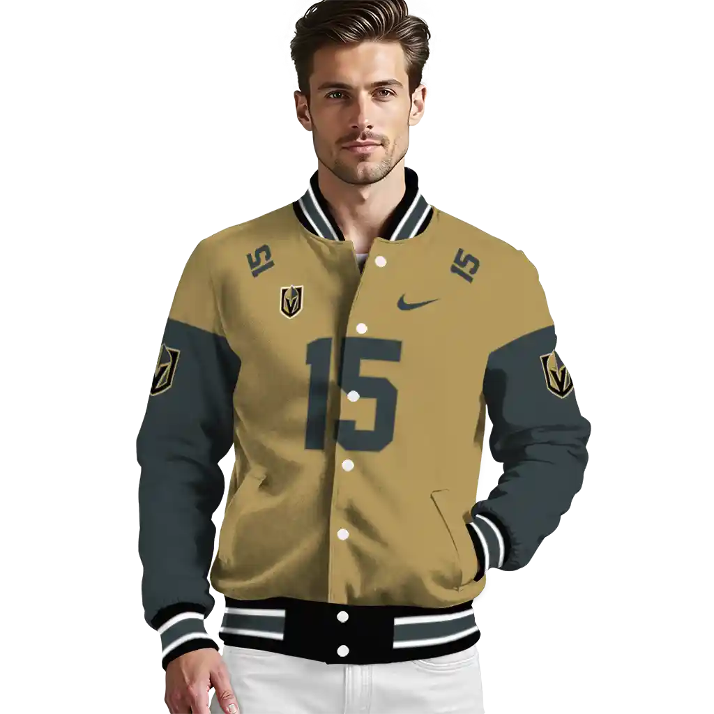 custom vegas golden knights team patch tan varsity jacket high quality custom vegas golden knights team patch tan varsity jacket high quality