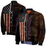 custom virginia cavaliers flag wood brown bomber jacket best selling