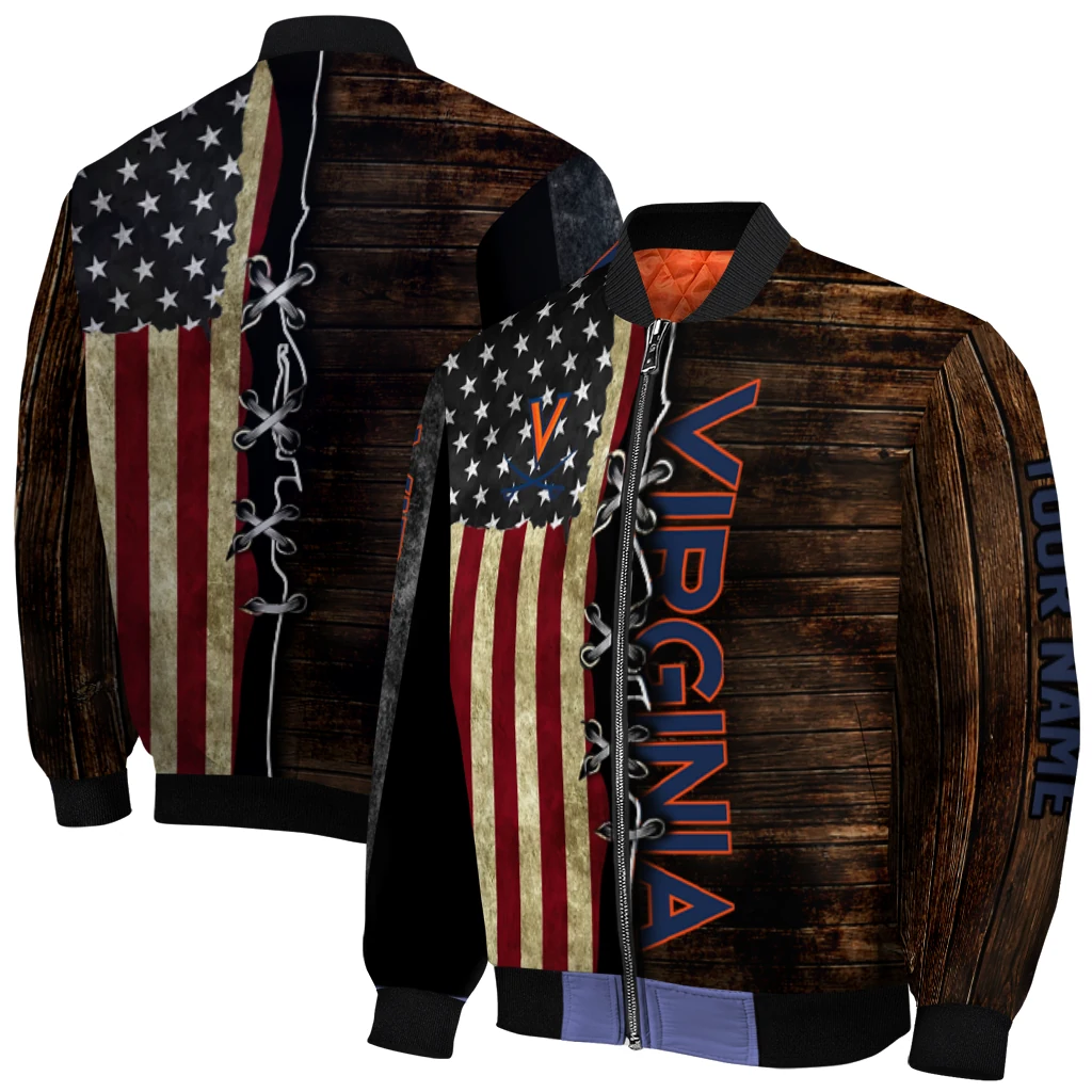 custom virginia cavaliers flag wood brown bomber jacket best selling custom virginia cavaliers flag wood brown bomber jacket best selling