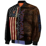 custom virginia cavaliers flag wood brown bomber jacket best selling