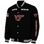 custom virginia tech hokies american flag skull black varsity jacket best selling
