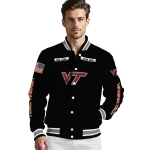 custom virginia tech hokies american flag skull black varsity jacket best selling