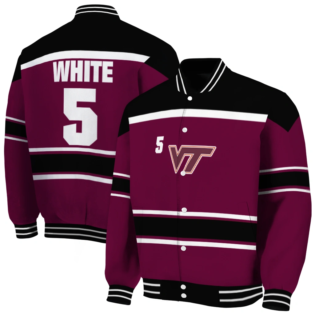 custom virginia tech hokies stripe statement maroon black varsity jacket fashion forward custom virginia tech hokies stripe statement maroon black varsity jacket fashion forward
