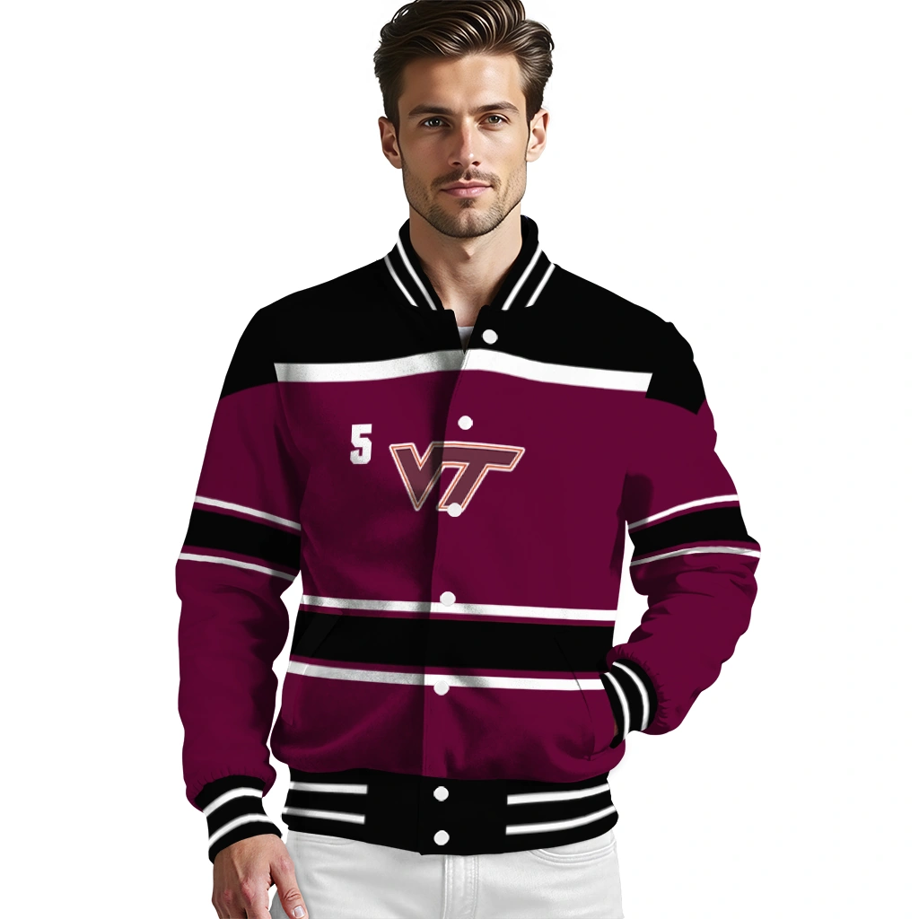 custom virginia tech hokies stripe statement maroon black varsity jacket high quality custom virginia tech hokies stripe statement maroon black varsity jacket high quality