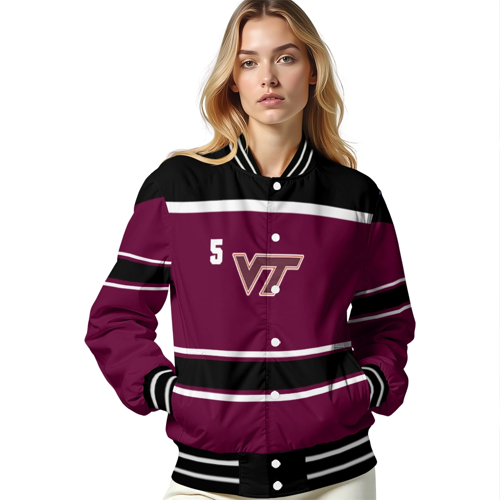 custom virginia tech hokies stripe statement maroon black varsity jacket latest model custom virginia tech hokies stripe statement maroon black varsity jacket latest model