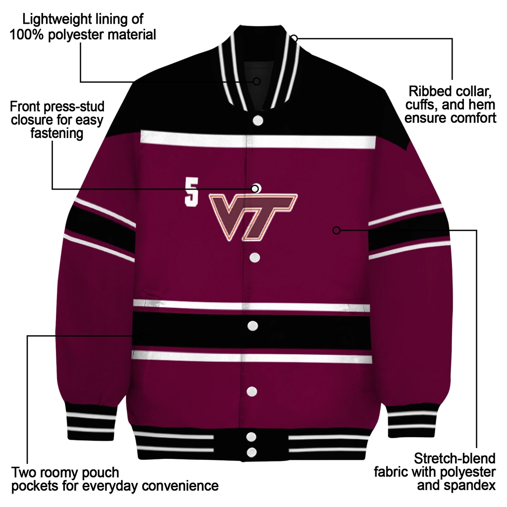 custom virginia tech hokies stripe statement maroon black varsity jacket new arrival custom virginia tech hokies stripe statement maroon black varsity jacket new arrival