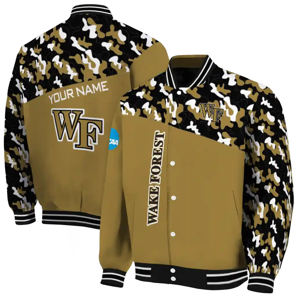 custom wake forest demon deacons camouflage splash gold varsity jacket fashion forward custom wake forest demon deacons camouflage splash gold varsity jacket fashion forward