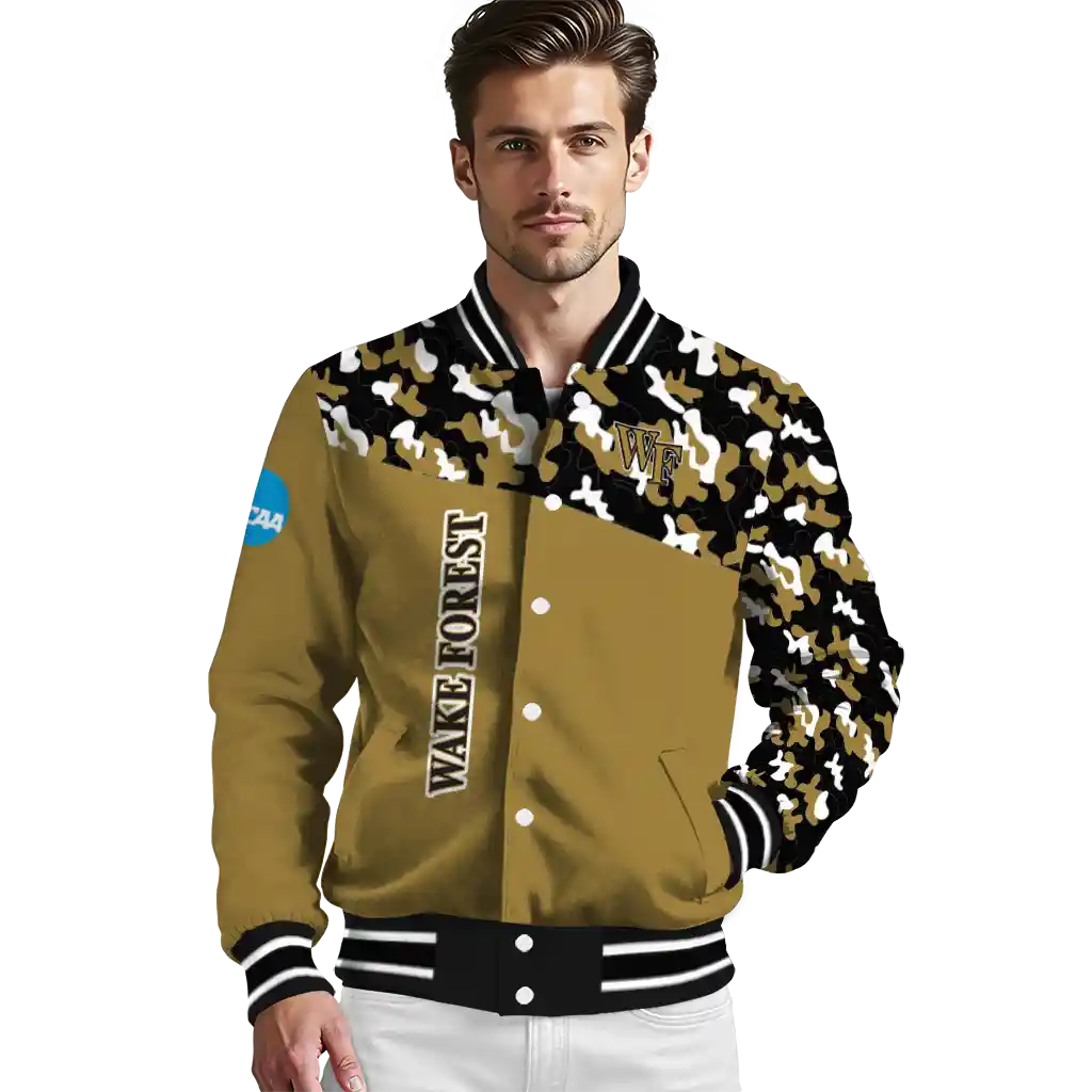 custom wake forest demon deacons camouflage splash gold varsity jacket high quality custom wake forest demon deacons camouflage splash gold varsity jacket high quality