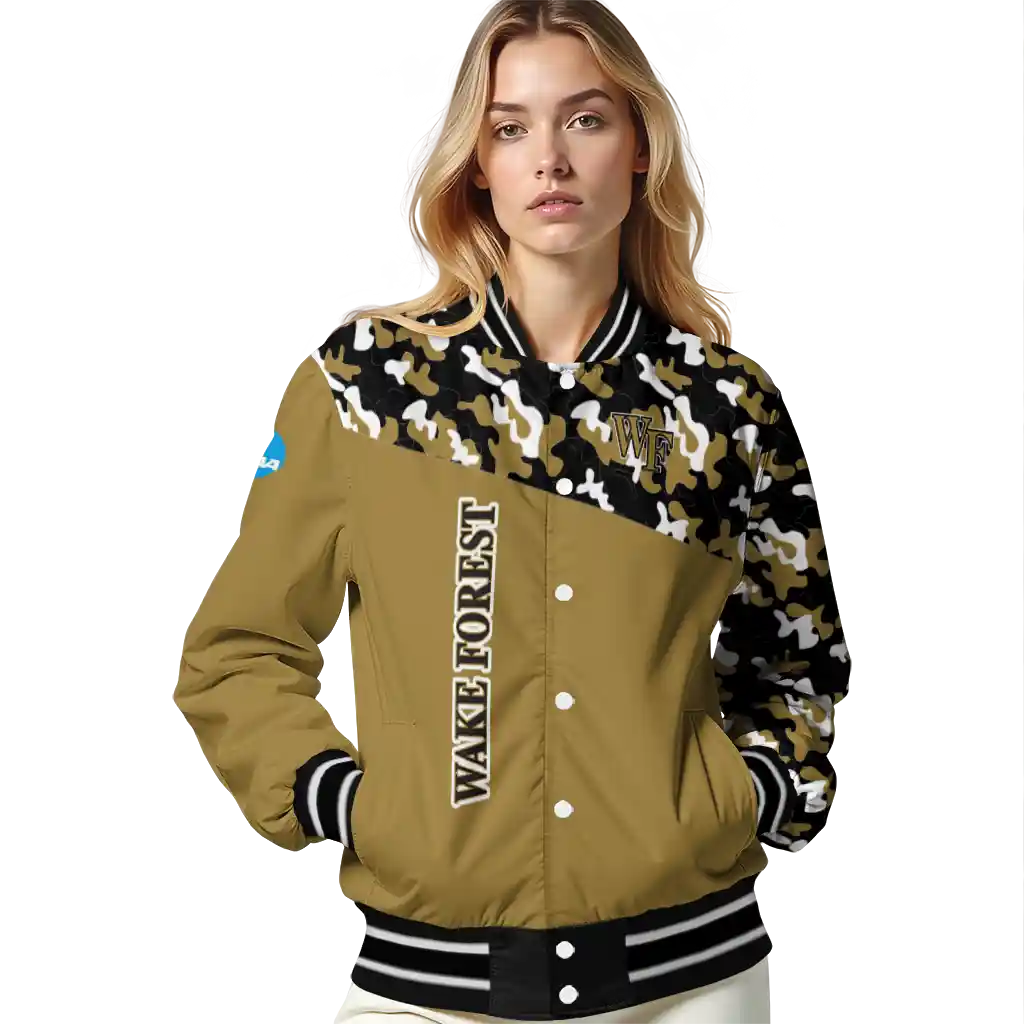 custom wake forest demon deacons camouflage splash gold varsity jacket latest model custom wake forest demon deacons camouflage splash gold varsity jacket latest model