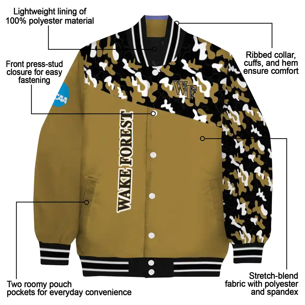 custom wake forest demon deacons camouflage splash gold varsity jacket new arrival custom wake forest demon deacons camouflage splash gold varsity jacket new arrival