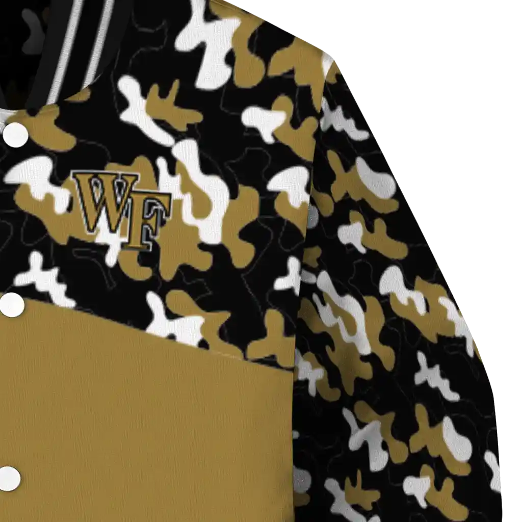 custom wake forest demon deacons camouflage splash gold varsity jacket premium grade custom wake forest demon deacons camouflage splash gold varsity jacket premium grade