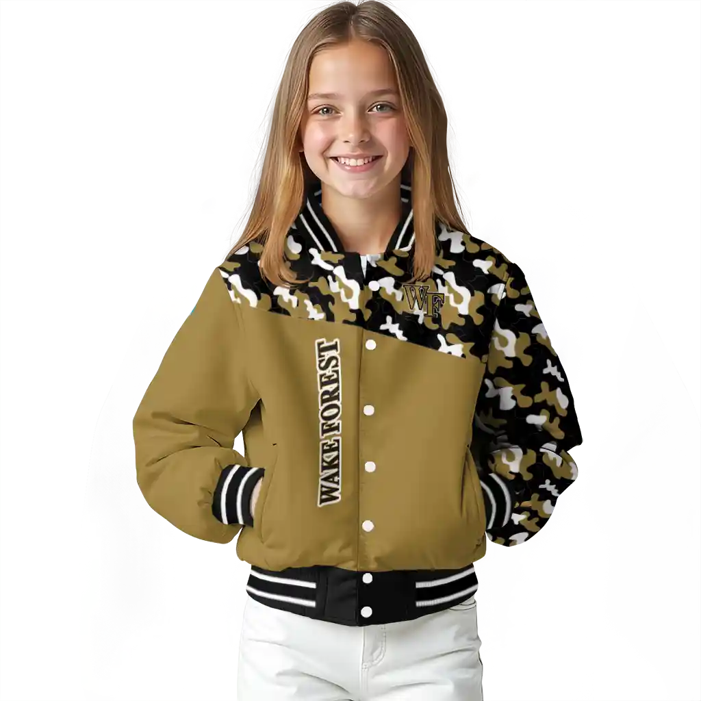 custom wake forest demon deacons camouflage splash gold varsity jacket top rated custom wake forest demon deacons camouflage splash gold varsity jacket top rated