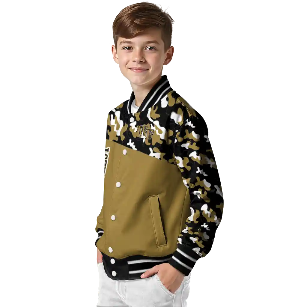 custom wake forest demon deacons camouflage splash gold varsity jacket trendy custom wake forest demon deacons camouflage splash gold varsity jacket trendy
