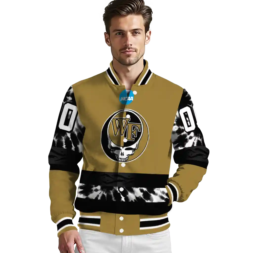 custom wake forest demon deacons circle skull gold black varsity jacket high quality custom wake forest demon deacons circle skull gold black varsity jacket high quality