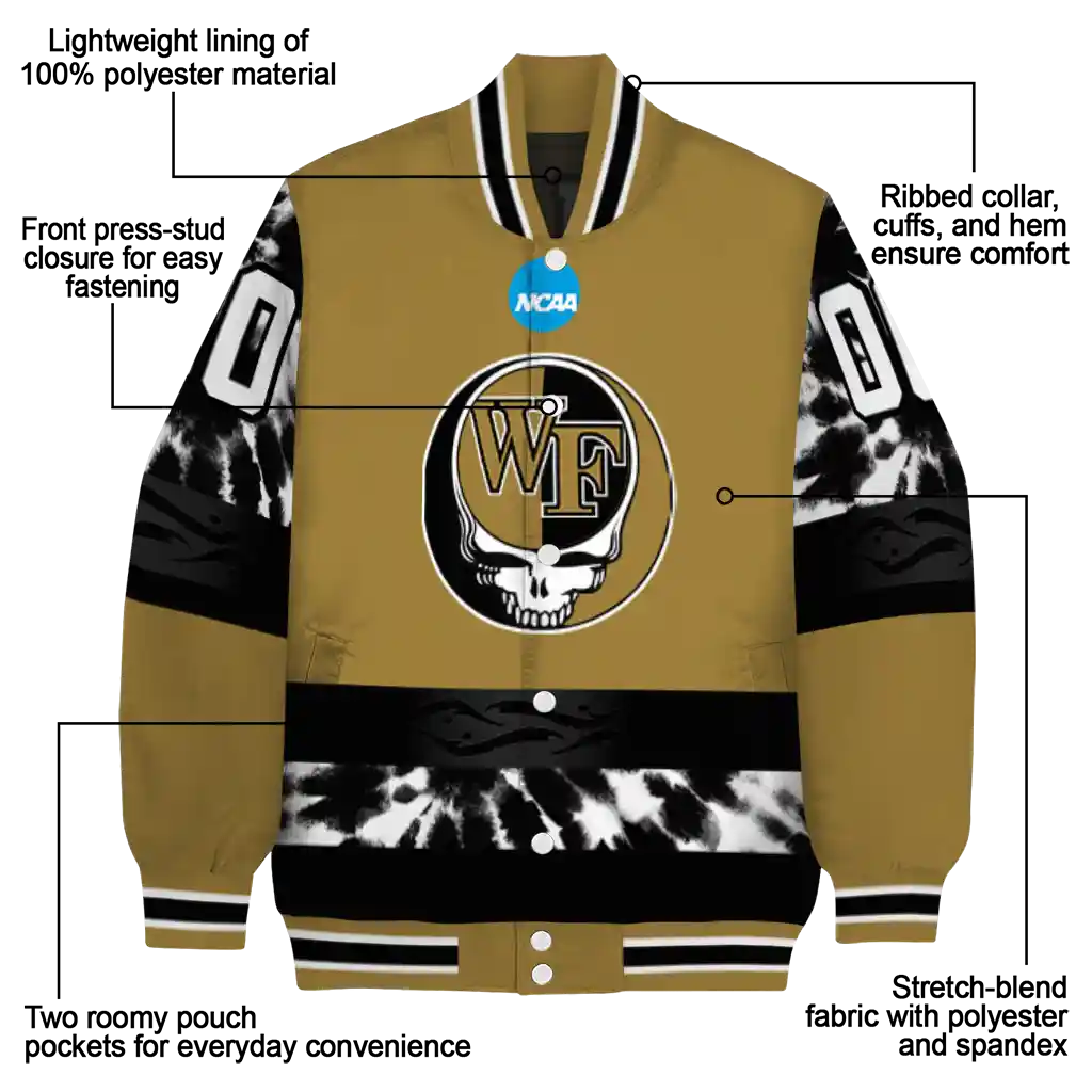 custom wake forest demon deacons circle skull gold black varsity jacket new arrival custom wake forest demon deacons circle skull gold black varsity jacket new arrival