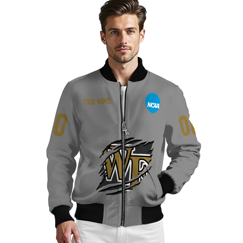 custom wake forest demon deacons feral slash grey bomber jacket high quality custom wake forest demon deacons feral slash grey bomber jacket high quality