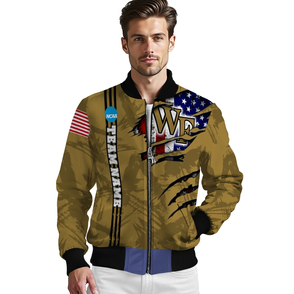 custom wake forest demon deacons usa flag claws gold bomber jacket high quality custom wake forest demon deacons usa flag claws gold bomber jacket high quality
