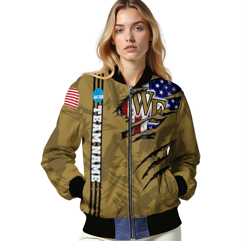 custom wake forest demon deacons usa flag claws gold bomber jacket latest model custom wake forest demon deacons usa flag claws gold bomber jacket latest model