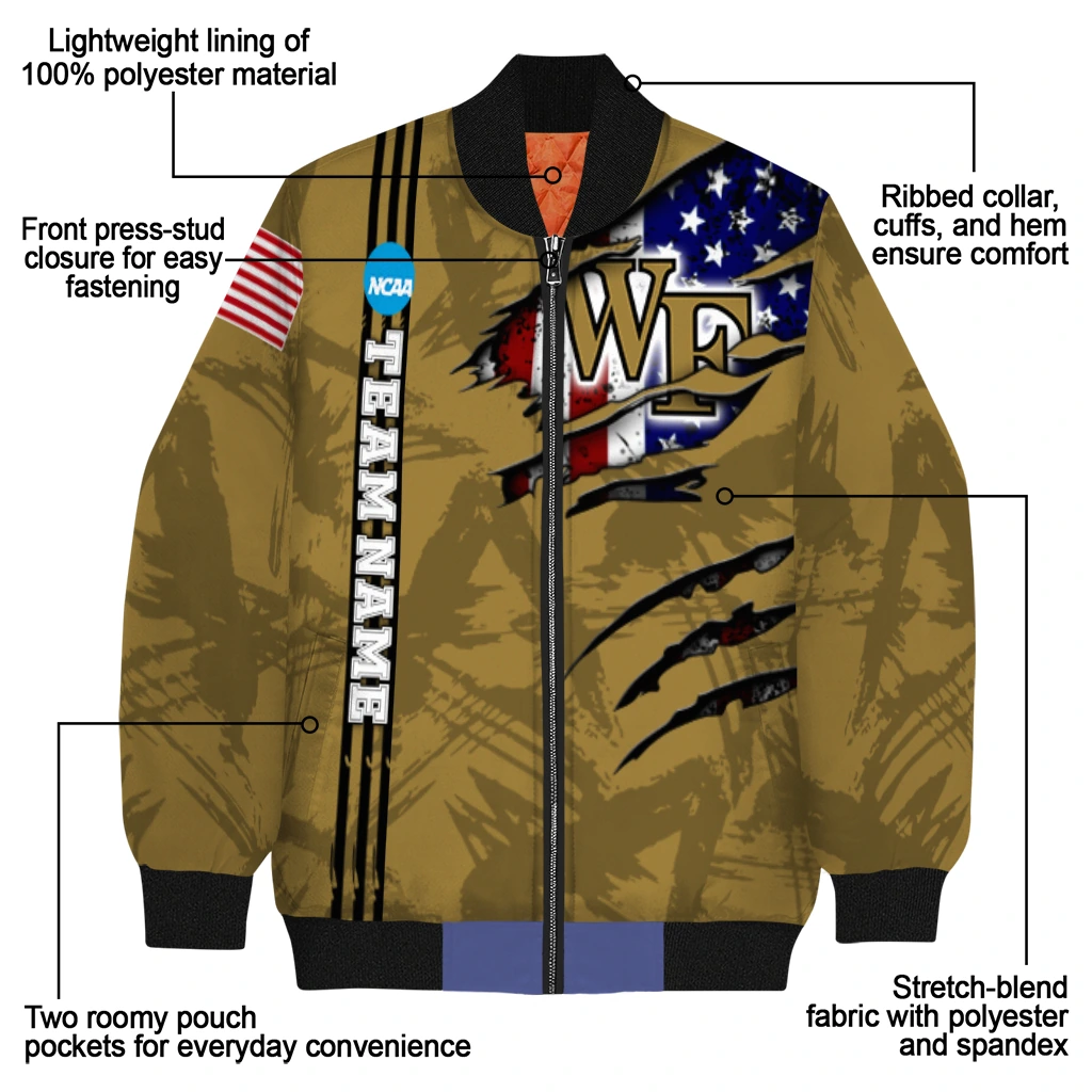 custom wake forest demon deacons usa flag claws gold bomber jacket new arrival custom wake forest demon deacons usa flag claws gold bomber jacket new arrival