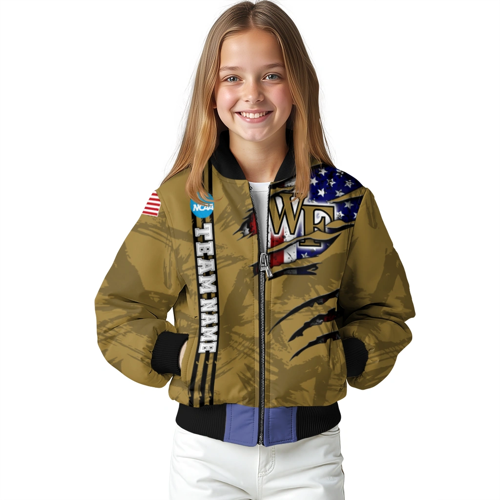 custom wake forest demon deacons usa flag claws gold bomber jacket top rated custom wake forest demon deacons usa flag claws gold bomber jacket top rated