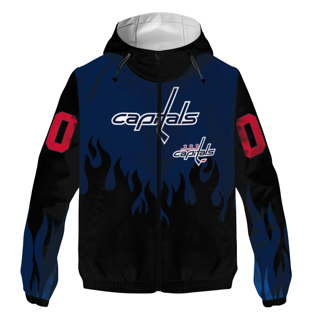 custom washington capitals flame trim blue black windbreaker jacket best selling custom washington capitals flame trim blue black windbreaker jacket best selling