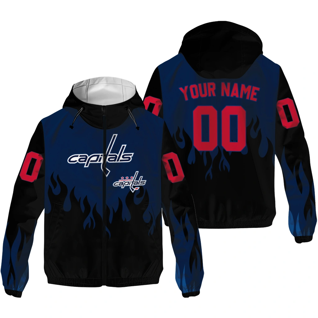 custom washington capitals flame trim blue black windbreaker jacket high quality custom washington capitals flame trim blue black windbreaker jacket high quality