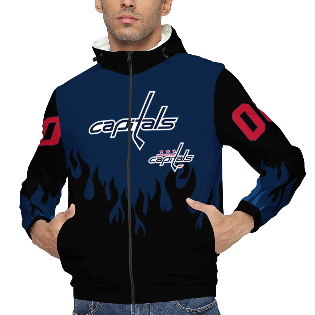 custom washington capitals flame trim blue black windbreaker jacket top rated custom washington capitals flame trim blue black windbreaker jacket top rated