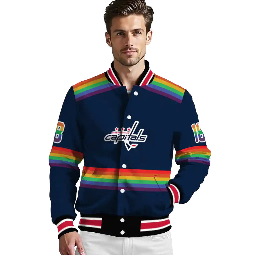 custom washington capitals rainbow jersey number blue varsity jacket high quality custom washington capitals rainbow jersey number blue varsity jacket high quality