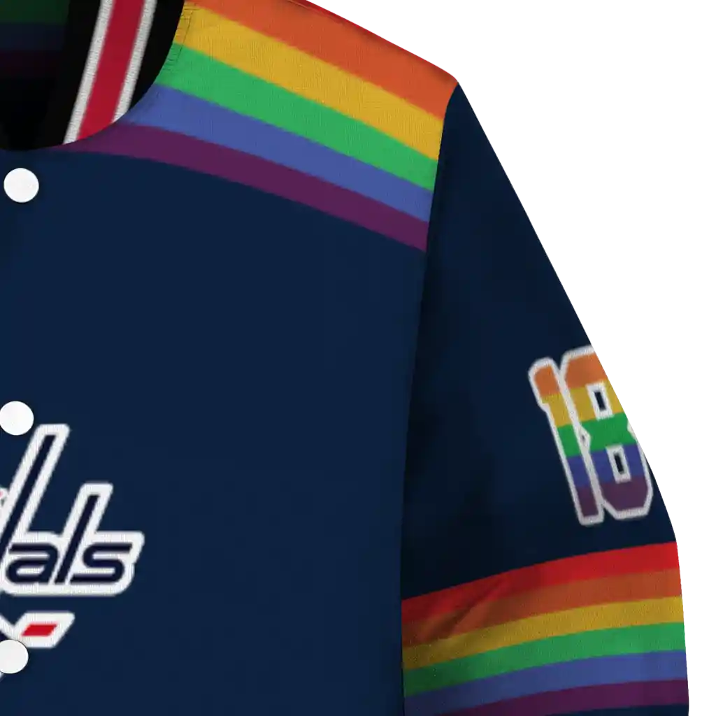 custom washington capitals rainbow jersey number blue varsity jacket premium grade custom washington capitals rainbow jersey number blue varsity jacket premium grade