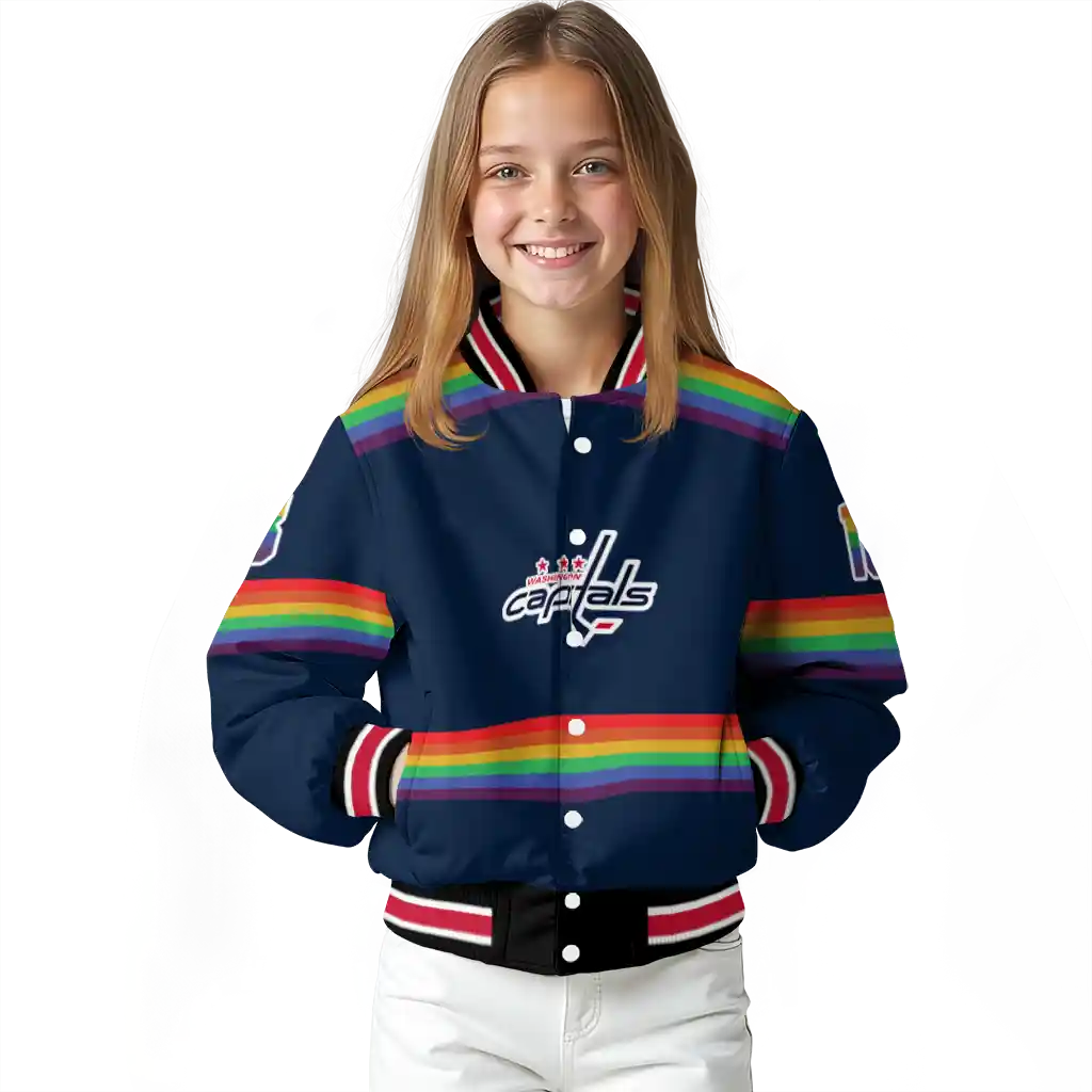 custom washington capitals rainbow jersey number blue varsity jacket top rated custom washington capitals rainbow jersey number blue varsity jacket top rated