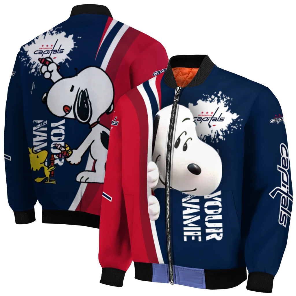 custom washington capitals snoopy head blue bomber jacket best selling custom washington capitals snoopy head blue bomber jacket best selling
