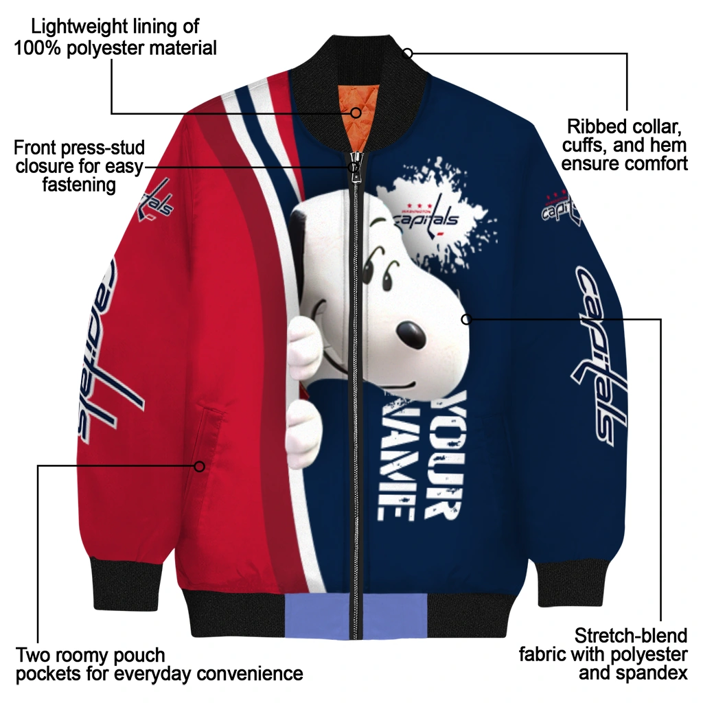 custom washington capitals snoopy head blue bomber jacket new arrival custom washington capitals snoopy head blue bomber jacket new arrival
