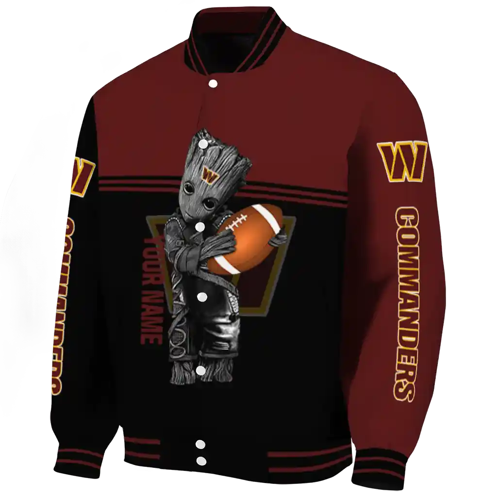 custom washington commanders groot football burgundy black varsity jacket best selling custom washington commanders groot football burgundy black varsity jacket best selling