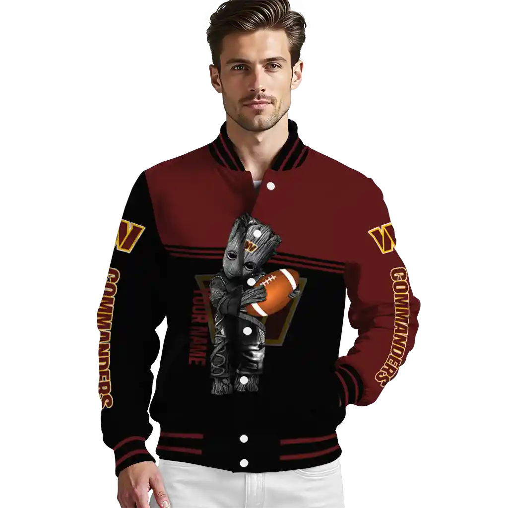 custom washington commanders groot football burgundy black varsity jacket high quality custom washington commanders groot football burgundy black varsity jacket high quality