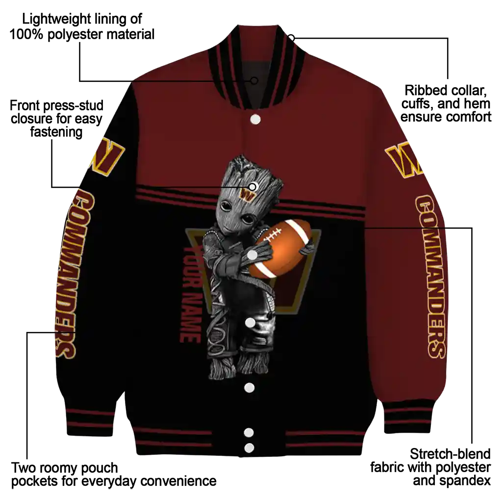 custom washington commanders groot football burgundy black varsity jacket new arrival custom washington commanders groot football burgundy black varsity jacket new arrival