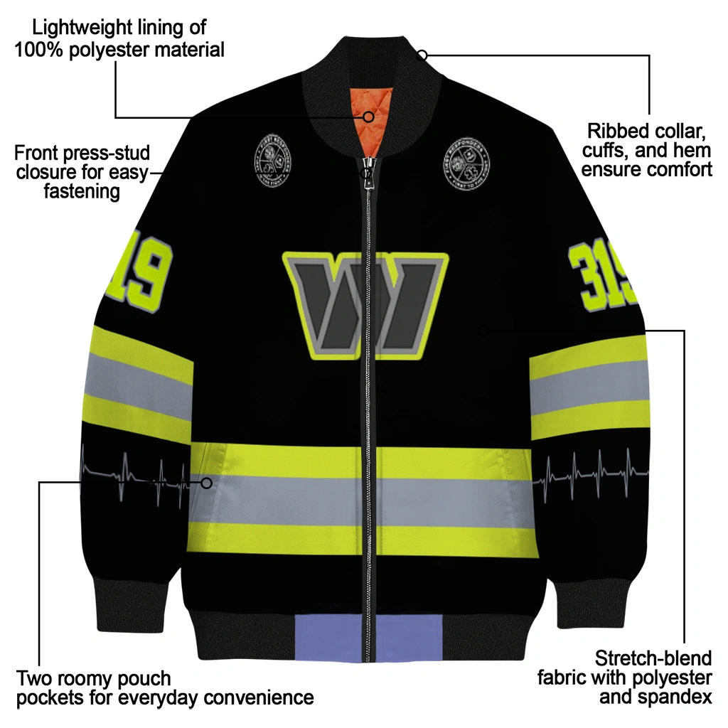 custom washington commanders heartbeat accent black green bomber jacket new arrival custom washington commanders heartbeat accent black green bomber jacket new arrival