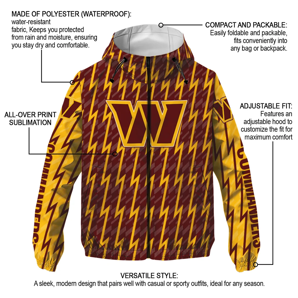 custom washington commanders lightning strike grid burgundy windbreaker jacket new arrival custom washington commanders lightning strike grid burgundy windbreaker jacket new arrival