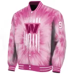 custom washington commanders pink tie dye pink varsity jacket best selling