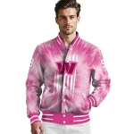 custom washington commanders pink tie dye pink varsity jacket best selling