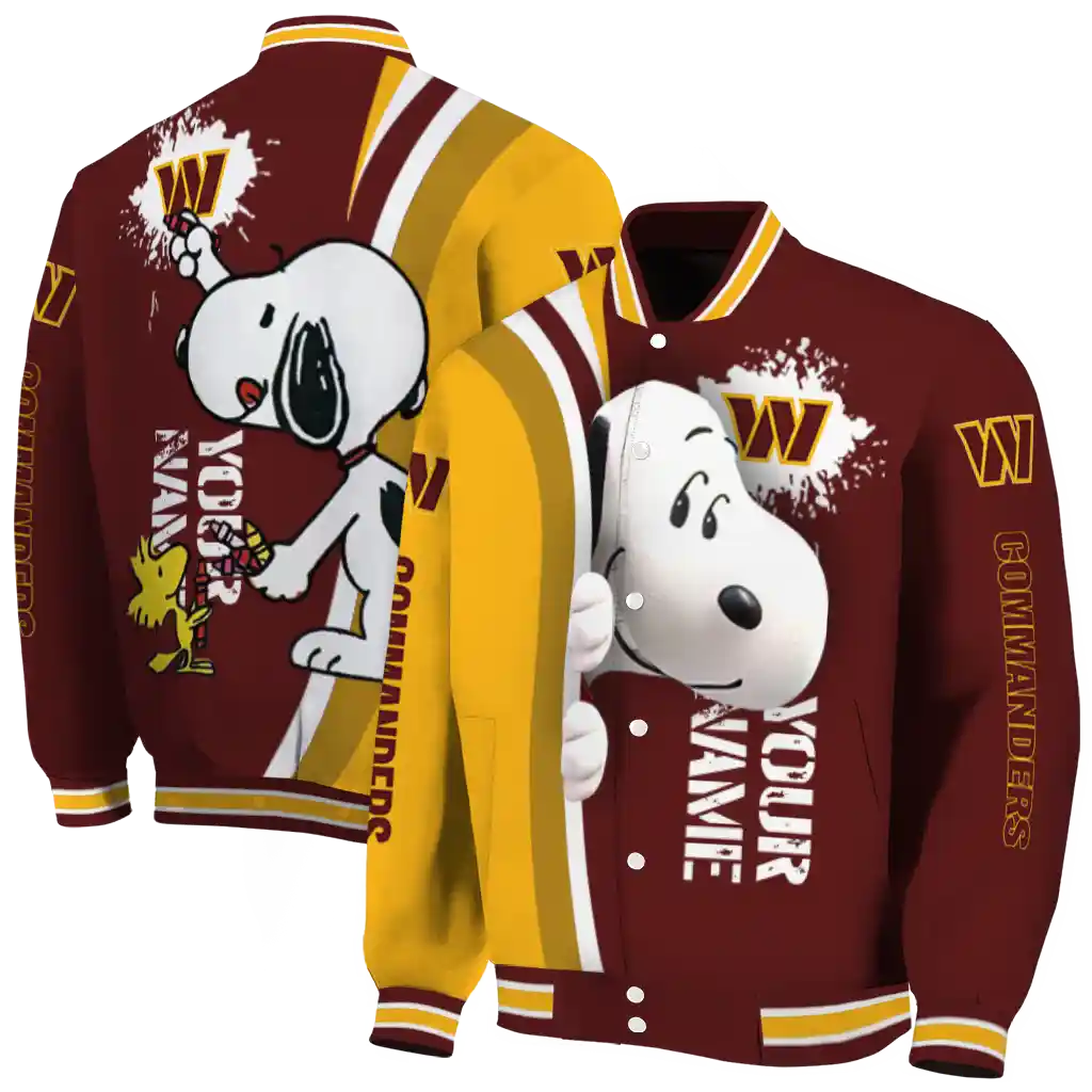 custom washington commanders snoopy head burgundy varsity jacket fashion forward custom washington commanders snoopy head burgundy varsity jacket fashion forward