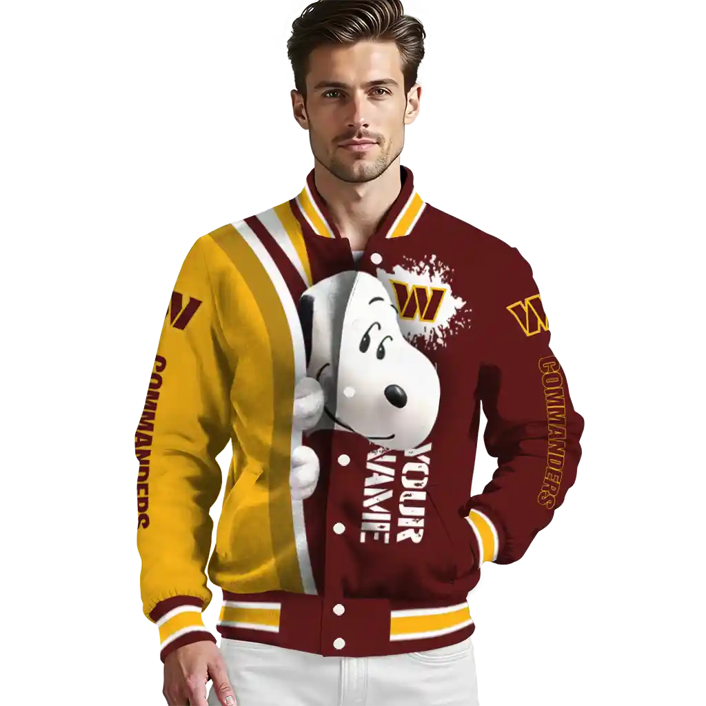 custom washington commanders snoopy head burgundy varsity jacket high quality custom washington commanders snoopy head burgundy varsity jacket high quality