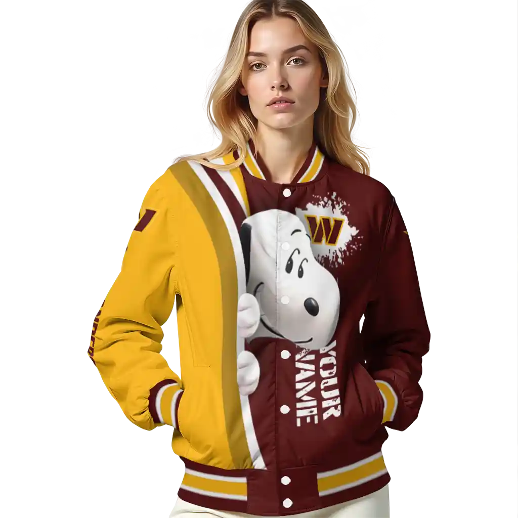 custom washington commanders snoopy head burgundy varsity jacket latest model custom washington commanders snoopy head burgundy varsity jacket latest model