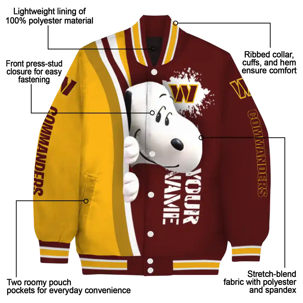 custom washington commanders snoopy head burgundy varsity jacket new arrival custom washington commanders snoopy head burgundy varsity jacket new arrival